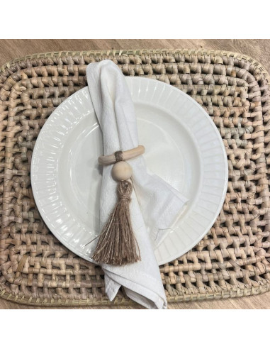 Servilletero Macramé  Borla y Madera x 4