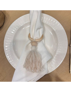 Servilletero Macramé  Borla y Madera x 4