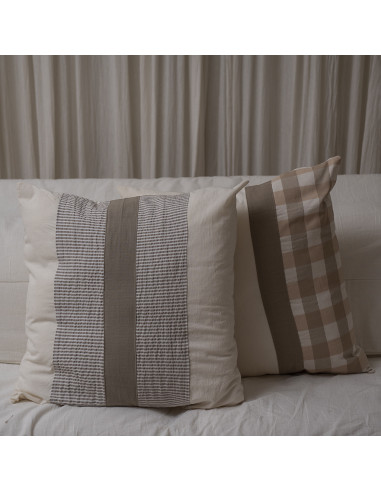 Combo de Almohadones - Magnolia Ranch - Combinacion de Cuadros, Mil rayas y Faja Canela