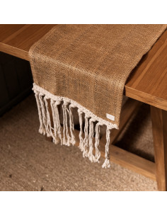 Camino de Mesa -  Arpillera y Flecos Macramé