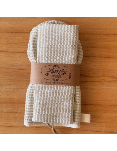 Set Manopla Tusor Rayas : Manopla + Repasador