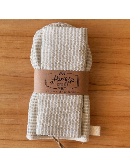 Set Manopla Tusor Rayas : Manopla + Repasador