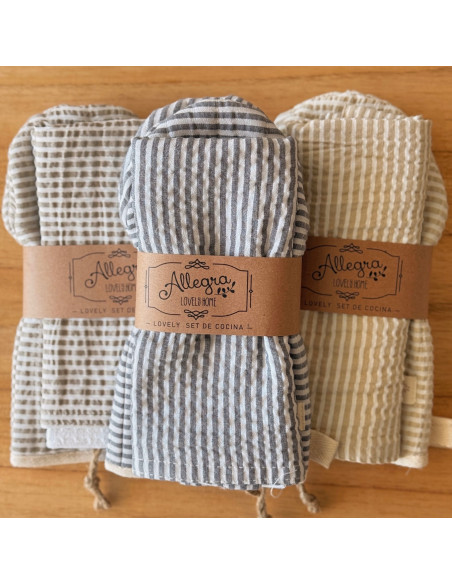 Set Manopla Tusor Rayas : Manopla + Repasador