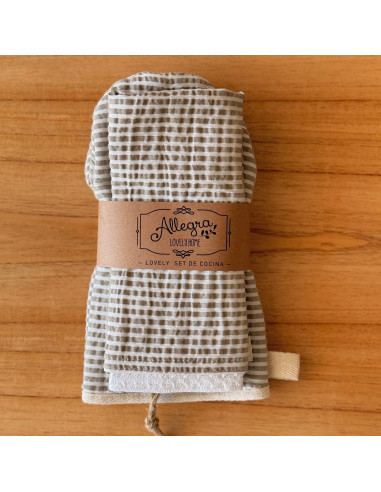 Set Manopla Tusor Rayas : Manopla + Repasador