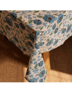 Mantel Indian Cotton - Flowers Blue