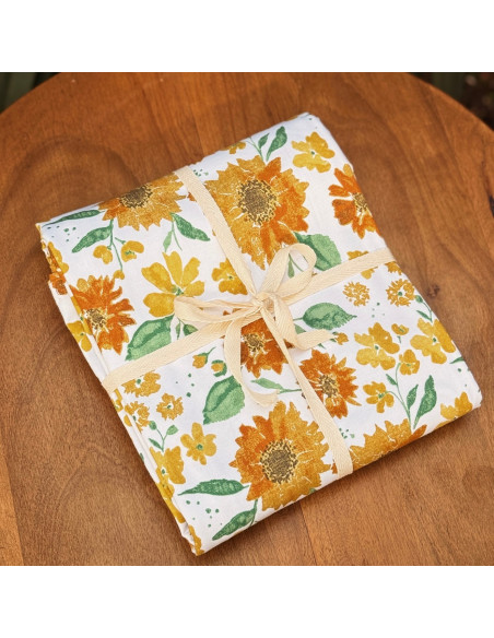 Mantel Indian Cotton - Flowers Orange