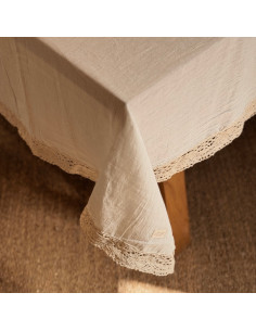 Mantel Carola Gasa Blanca y Puntilla