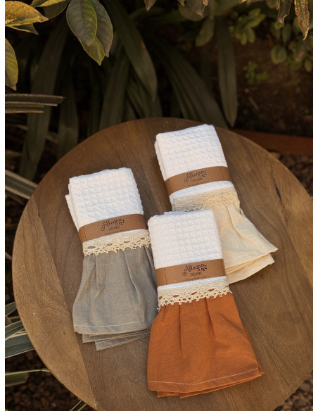 Pack De Repasadores Tusor Lisos  - Puntilla y Volados X2