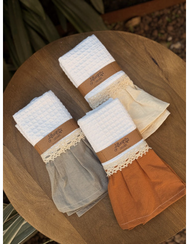 Pack De Repasadores Tusor Lisos  - Puntilla y Volados X2