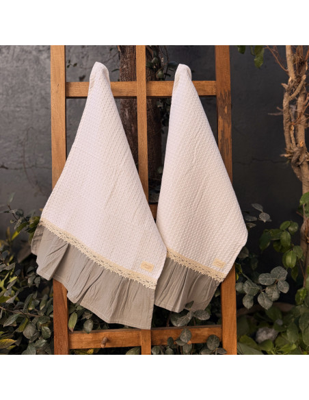 Pack De Repasadores Tusor Lisos  - Puntilla y Volados X2