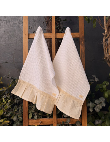 Pack De Repasadores Tusor Lisos  - Puntilla y Volados X2