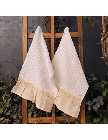 Pack De Repasadores Tusor Lisos  - Puntilla y Volados X2