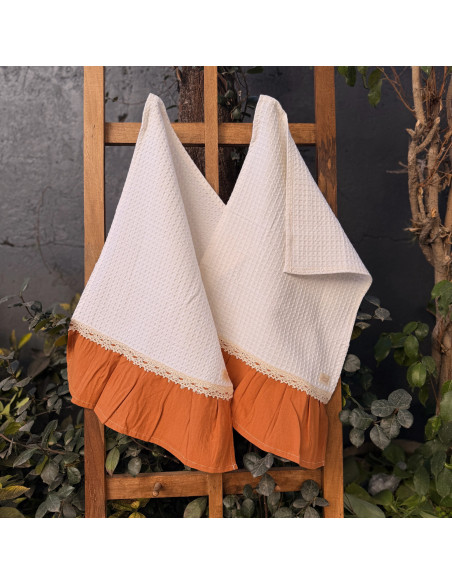 Pack De Repasadores Tusor Lisos  - Puntilla y Volados X2