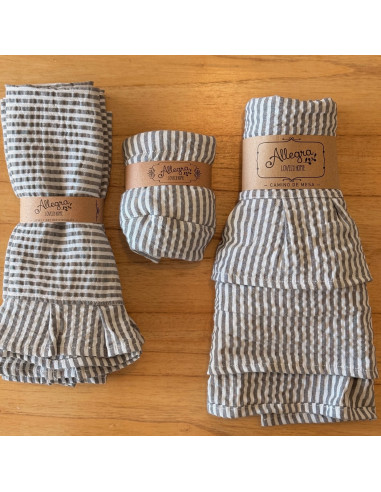 Set Lovely Mesa Tusor Mil Rayas: 4 Ind + Panera + Camino + Bolsita