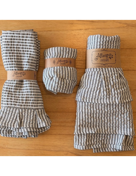 Set Lovely Mesa Tusor Mil Rayas: 4 Ind + Panera + Camino + Bolsita