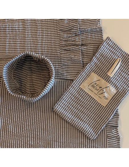 Set Lovely Mesa Tusor Mil Rayas: 4 Ind + Panera + Camino + Bolsita