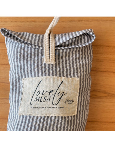 Set Lovely Mesa Tusor Mil Rayas: 4 Ind + Panera + Camino + Bolsita