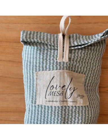 Set Lovely Mesa Tusor Mil Rayas: 4 Ind + Panera + Camino + Bolsita