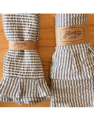 Set Lovely Mesa Tusor Mil Rayas: 4 Ind + Panera + Camino + Bolsita