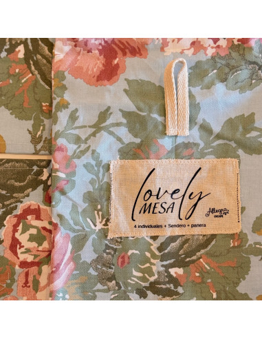 Set Lovely Mesa AM: 4 Individuales + Panera + Camino + Bolsita