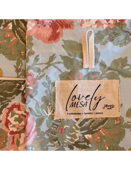 Set Lovely Mesa AM: 4 Individuales + Panera + Camino + Bolsita