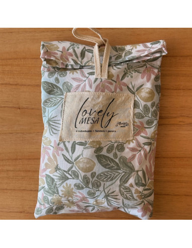 Set Lovely Mesa AM: 4 Individuales + Panera + Camino + Bolsita