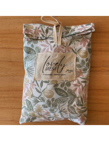 Set Lovely Mesa AM: 4 Individuales + Panera + Camino + Bolsita