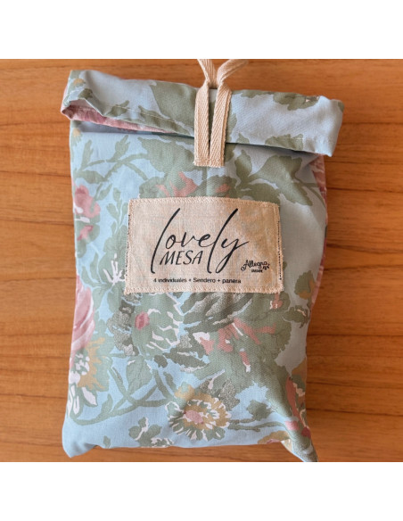 Set Lovely Mesa AM: 4 Individuales + Panera + Camino + Bolsita