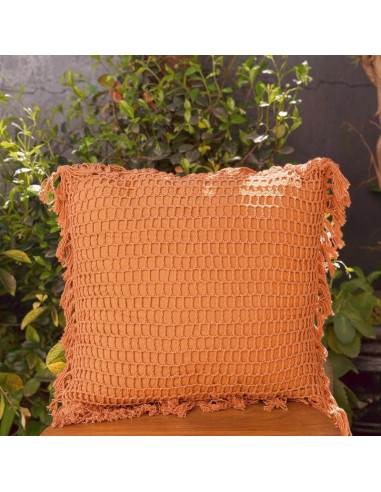 Almohadón Crochet Cuadros y Flecos  - Hilo Color - 40 x 60