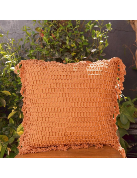 Almohadón Crochet Cuadros y Flecos  - Hilo Color - 40 x 60