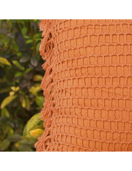 Almohadón Crochet Cuadros y Flecos - Almohadón Hilo NATURAL