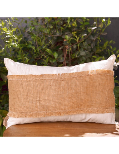 Combo Almohadones  Natural Centro Arpillera y Flecos Lat