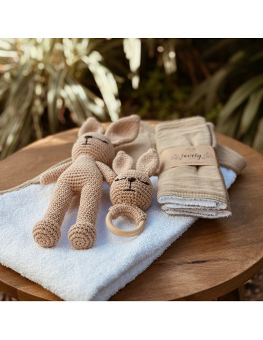 Set Baby: Mascota, Sonajero, 2 Babitas, 1 toallón