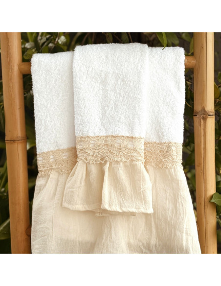 Set Toallon  + Toalla de Mano - Volado y Puntilla