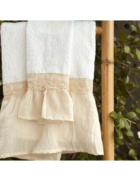 Set Toallon  + Toalla de Mano - Volado y Puntilla
