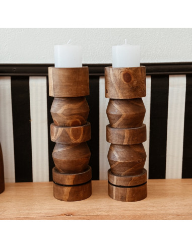 Set de 2 Porta velas - Torneados Azteca Altos