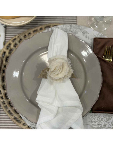 Servilletero de Flor Gasa Desflecada & Hojas