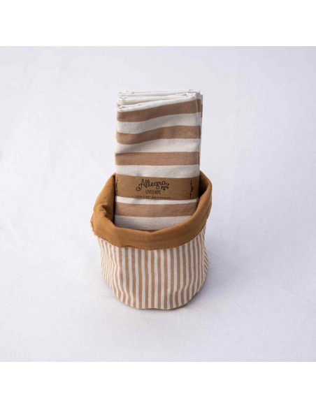 Pack Individuales Reversibles + Contenedor Tusor Rayas