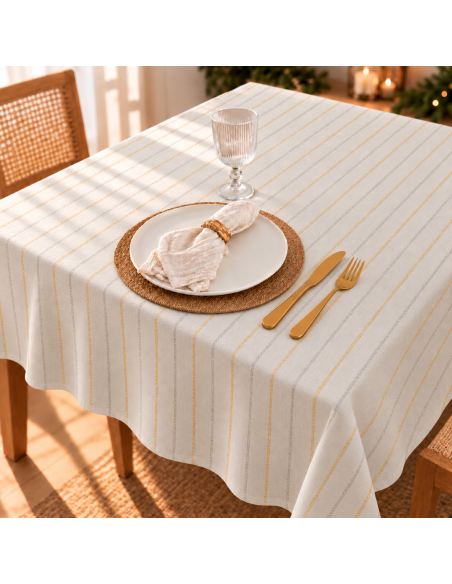 Mantel de Tusor + Rayas Plata Holidays