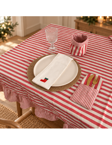 Mantel de Tusor -  Rayas Anchas Con Volados - Holidays