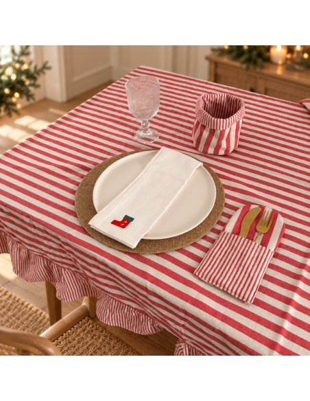 Mantel de Tusor -  Rayas Anchas Con Volados - Holidays