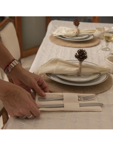 Mantel de Tusor Rayas Plata