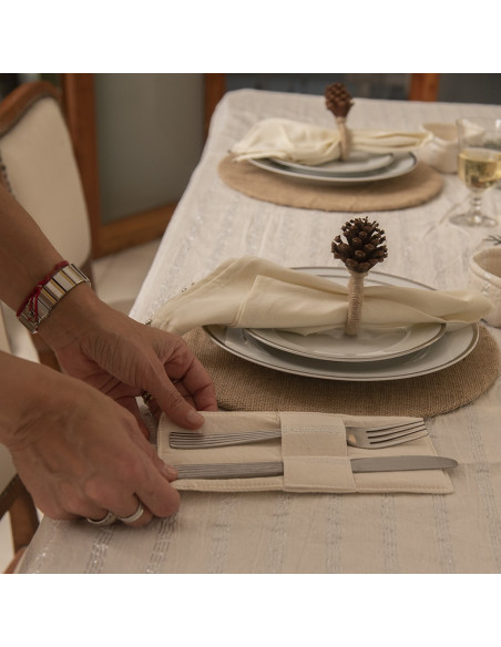 Mantel de Tusor Rayas Plata